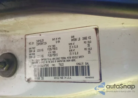 1994 Dodge Dakota from USA, damaged, VIN 1B7FL26X5RW147345